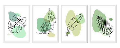 Botanical wall art vector set. Foliage line art drawing with abstract shape. Abstract Plant Art design for print, cover, wallpaper, Minimal and natural wall art. Vector illustration.