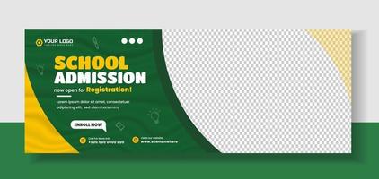 School admission social media cover design. back to school social media cover banner design. Back to school admission social media cover and web banner. school admission web banner vector