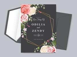 Beautiful floral hand drawn wedding invitation card template vector