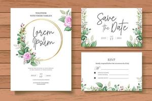 Beautiful Watercolor Floral Wedding Invitation Card Set vector