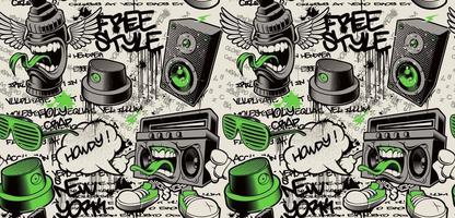 Graffiti wall background, graffiti seamless pattern with different graffiti characters vector