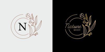 natural botanical shop with  luxury plant flower beauty for business brand, wedding, nature  shop, cosmetics, skin care vector