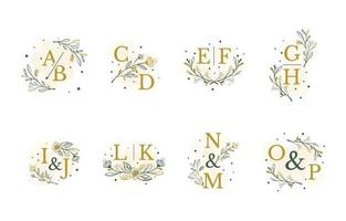 Wedding Initial Monogram floral and leaves Template. vector